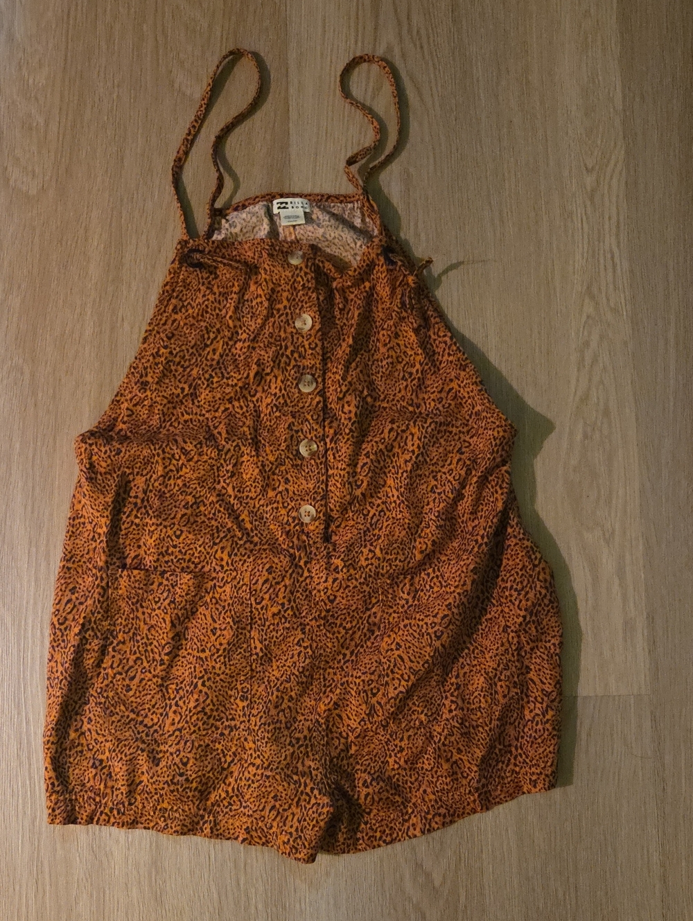 Billabong Wave Watch Short Overall Romper in Toffee Animal Print - Picture 2 of 3